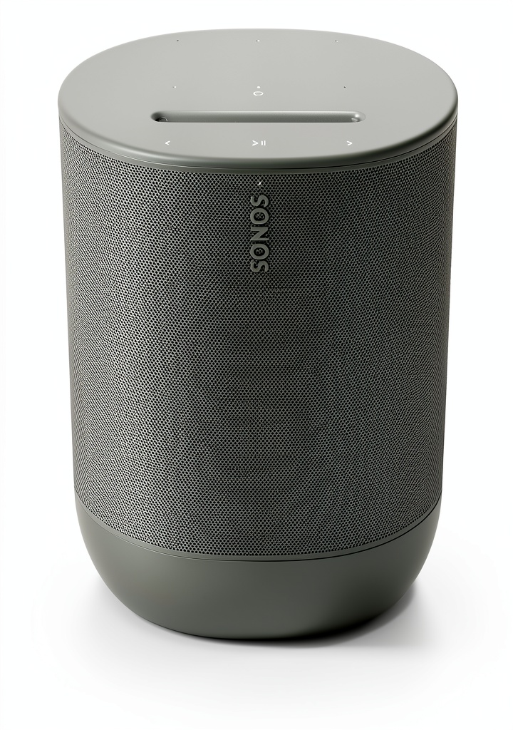 Sonos Move 2 Portable Green Speaker on a picnic table beside a lake
